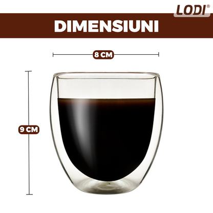 Set 6 Pahare din Sticla cu Perete Dublu Lodi1000, termorezistente, design modern, capacitate 250 ml, 9 x 8 cm