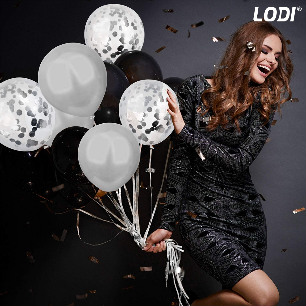 Set 10 Baloane Lodi771, Confeti, pentru Petreceri/Aniversari/Evenimente, o singura dimensiune, 2 culori, latex, negru