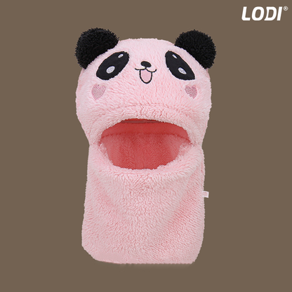 Caciula Pentru Copii Tip Cagula Lodi523, 2 in 1, tematica lumea animalelor, model ursulet panda zambitor, 1-5 ani, roz