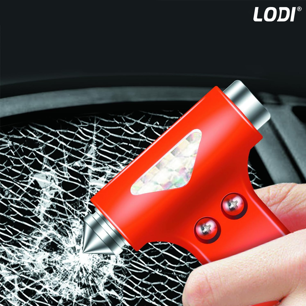 Set 2 Dispozitive de Spart Geamul Lodi1066 tip ciocan, doua capete, cutter pentru taiat centura, protectie anti-taieturi, carcasa inclusa, rosu