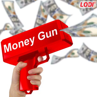 Pistol de Lansat Bani Lodi1131, pentru petreceri si aniversari, carcasa rezistenta, autonomie pe baterii, capacitate 300 de bacnote, rosu