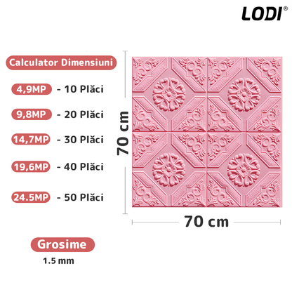 Set 10x Tapet 3D Lodi789, suprafata acoperire 4.9 mp, autoadeziv, Model Floral Carou, perete/tavan, waterproof, usor de montat, design modern, 70x70 cm, roz