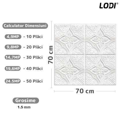 Set 10x Tapet 3D Lodi810, suprafata acoperire 4.9 mp, autoadeziv, Model Floral Diamant, perete/tavan, waterproof, usor de montat, design modern, 70x70 cm, alb