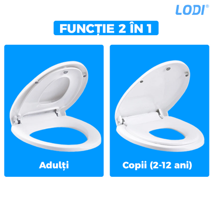 Capac WC cu Reductie 2 in 1 Lodi124, inchidere lenta duala, reductor cu prindere magnetica, adulti si copii, plastic durabil, alb