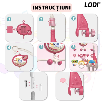 Carusel Muzical pentru Patut Lodi642, Bebe, control prin telecomanda, proiector, muzica si lumini, jucarii detasabile, rosu