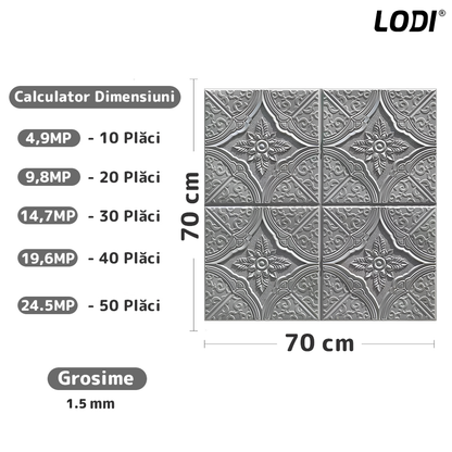 Set 10x Tapet 3D Lodi805, suprafata acoperire 4.9 mp, autoadeziv, Model Floral Diamant, perete/tavan, waterproof, usor de montat, design modern, 70x70 cm, gri
