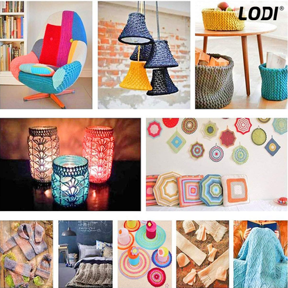 Set Profesional de Crosetat Lodi664, 100 de piese, 12 andrele subtiri argintii, 10 andrele groase multicolore, foarfeca, rigla si accesorii pentru tricotat, husa de depozitare, albastru