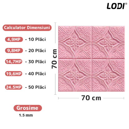 Set 10x Tapet 3D Lodi799, suprafata acoperire 4.9 mp, autoadeziv, Model Floral Diamant, perete/tavan, waterproof, usor de montat, design modern, 70x70 cm, roz