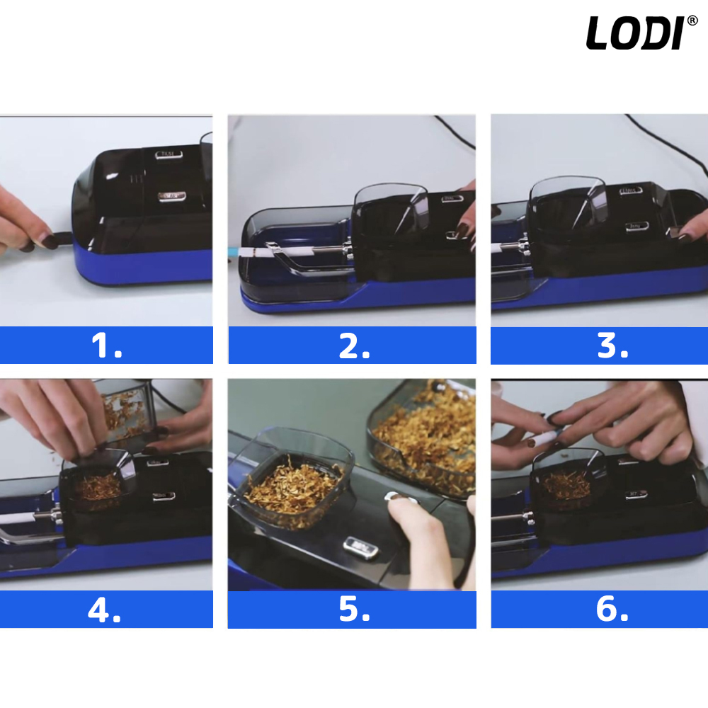 Aparat Electric de Facut Tigari Lodi282, injector tutun, ergonomic, accesorii incluse, dimensiune standard, albastru