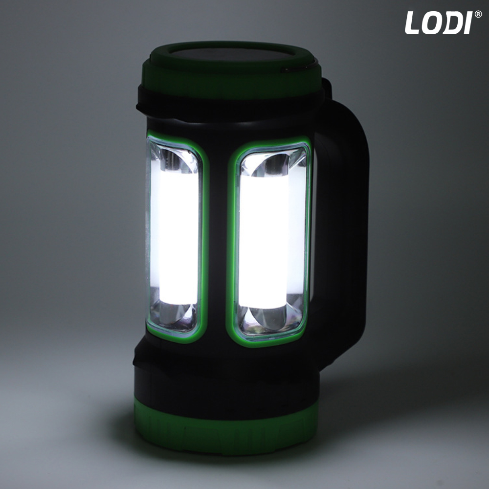 Lanterna Solara de Camping Lodi270, 2 moduri de alimentare, 5 moduri de iluminare, portabila, pentru drumetii, port USB, reincarcabila, verde