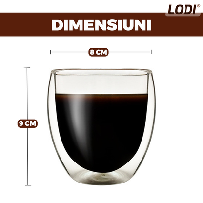 Set 4 pahare din sticla cu perete dublu Lodi419, termorezistente, design modern, capacitate 250 ml, 9 x 8 cm