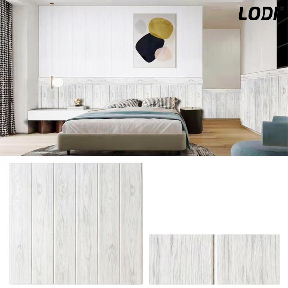 Set Tapet Panou 3D Lodi92, Model Lemn, suprafata acoperire 4.9 mp, autoadeziv, waterproof, usor de montat, design modern, 70x70 cm, gri deschis