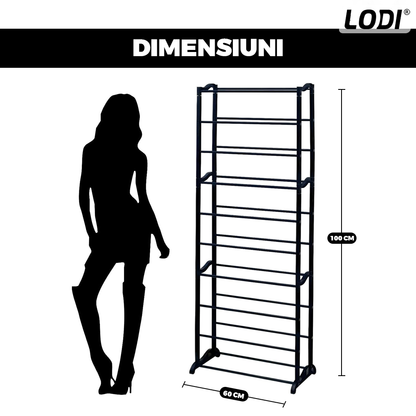 Pantofar tip Raft Lodi1126, pentru incaltaminte, 10 niveluri, capacitate mare, structura stabila, tevi din metal, 100 x 60 cm, negru