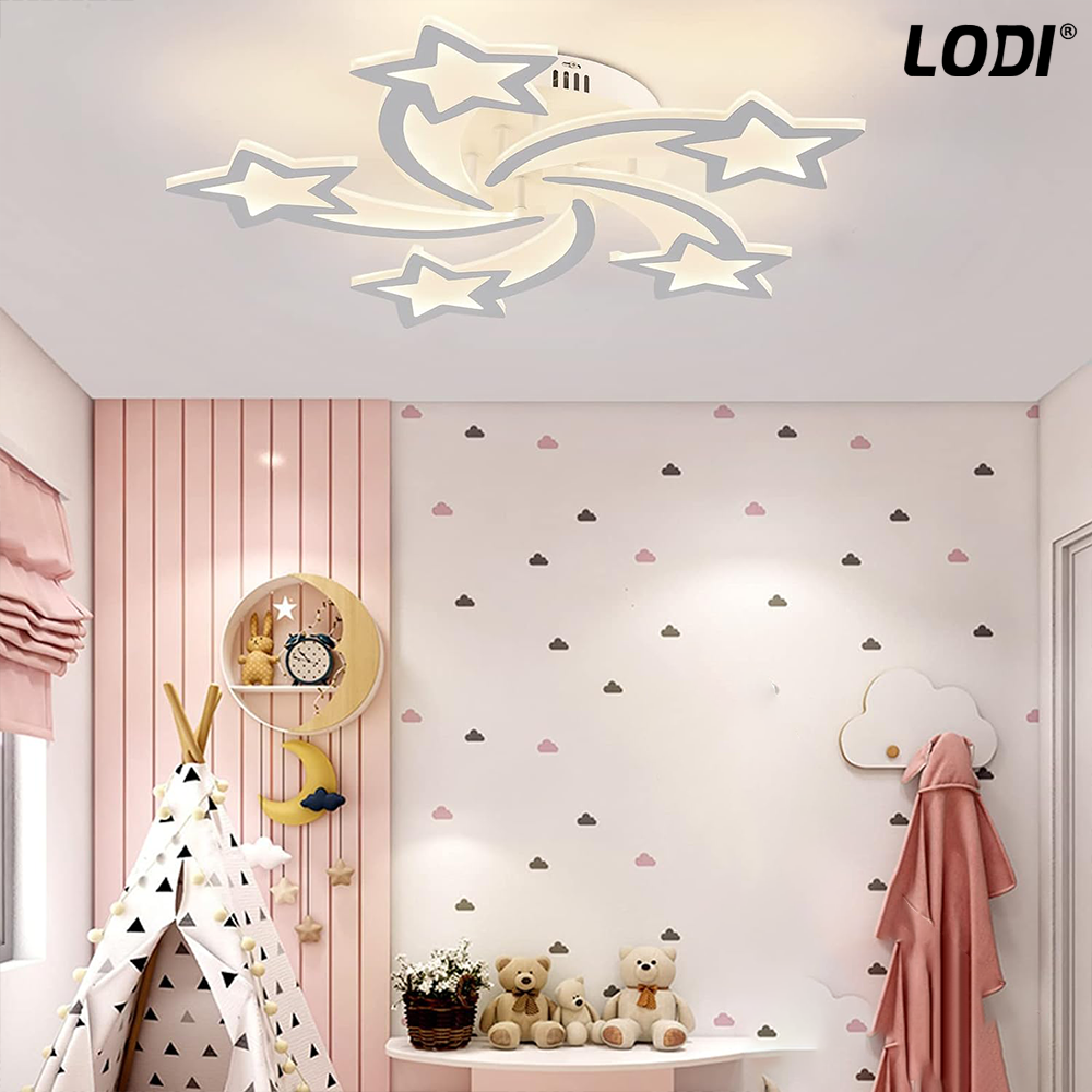 Lustra LED Model Stelute Lodi428,  dimabila cu telecomanda, 3 tipuri de lumina, intensitate ajustabila, lumina alba rece, neutra, alba cald, putere 110 W, 65 cm