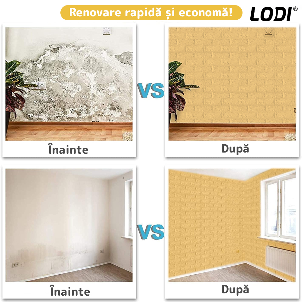 Set Tapet Caramida 3D Lodi55, suprafata acoperire 5.3 mp, autoadeziv, waterproof, usor de montat, design modern, 70x77 cm, portocaliu