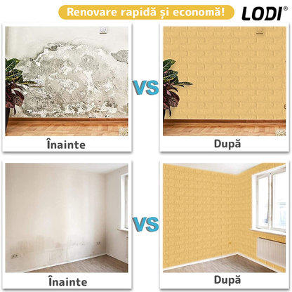 Set Tapet Caramida 3D Lodi55, suprafata acoperire 5.3 mp, autoadeziv, waterproof, usor de montat, design modern, 70x77 cm, portocaliu