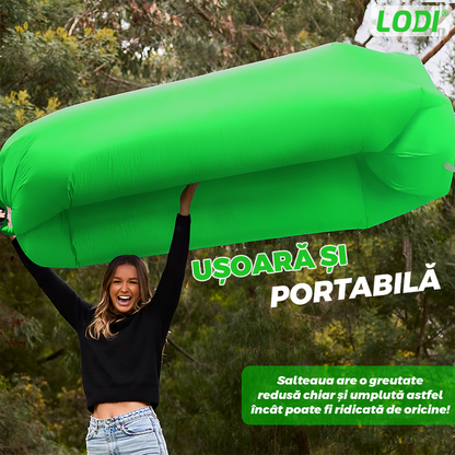 Saltea Gonflabila Tip Sezlong Lazybag Lodi1234, material rezistent, umflare fara pompa, pentru plaja/picnic/camping, rucsac de depozitare, 190 x 70 cm, verde