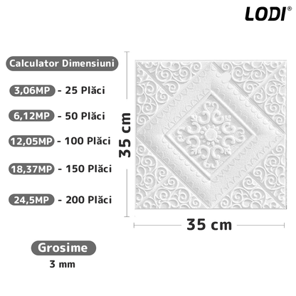 Set Tapet Mic 3D Lodi110, suprafata acoperire 3.06 mp, autoadeziv, perete/tavan, model floare, waterproof, usor de montat, design modern, 35x35 cm, alb
