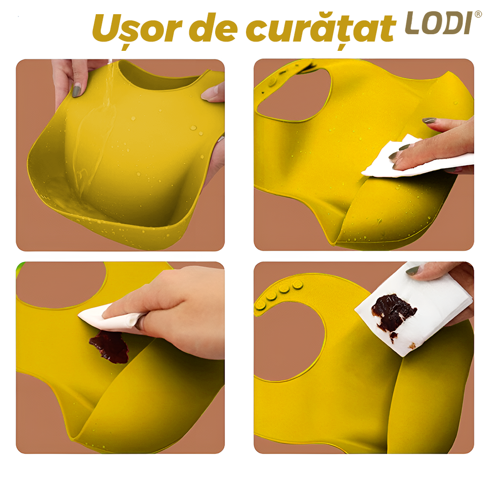 Set Hranire Bebeulsi Lodi1009, 6 piese, termorezistente, silicon, fara BPA, pliabile, usor de curatat, galben ocru