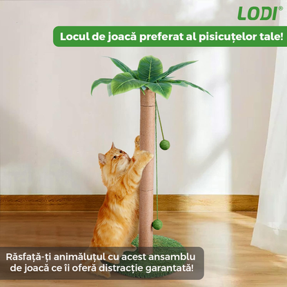 Ansamblu de Joaca pentru Pisici in Forma de Palmier Lodi1142, tip turn, 1 nivel,  franghie si mingiute de joaca, stalpi pentru zgariat, captuseala extra moale, structura stabila, 85 cm, verde