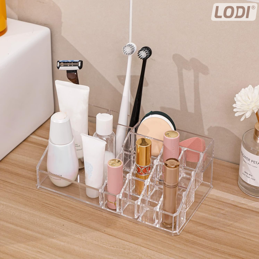 Organizator Cutie Depozitare pentru Produse Cosmetice Lodi473, bijuterii si alte obiecte, 6 sertare, piese detasabile, transparent, 24 x 19 cm