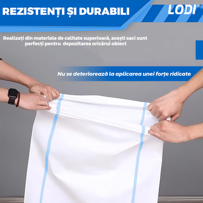 Set 300 de Saci de Rafie Lodi1254, materiale calitative, rezistenta ridicata, capacitate mare, waterproof, sfoara de inchidere incorporata, universali, 55 x 100 cm, alb/albastru