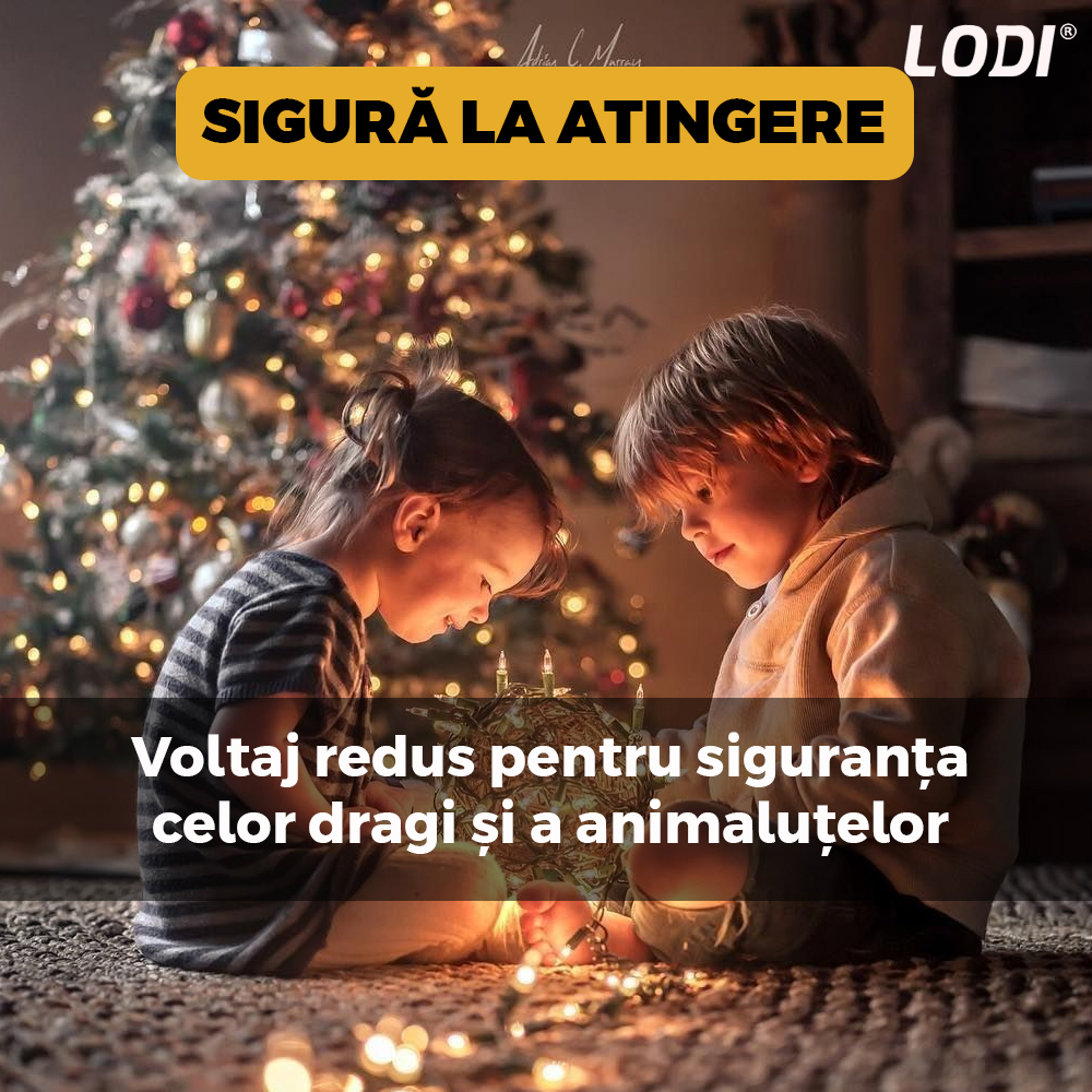 Instalatie de Craciun Liniara cu Panou Solar Lodi1458, 20 m, 8 jocuri de lumini, alimentare la priza, fir verde, interior/exterior, rezistenta la apa, 200 LED-uri, alb cald