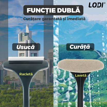 Stergator 2 in 1 Lodi1092, design dual cu laveta si racleta, maner detasabil, curatare si lustruire, ideal pentru toate tipurile de suprafete, gri/galben