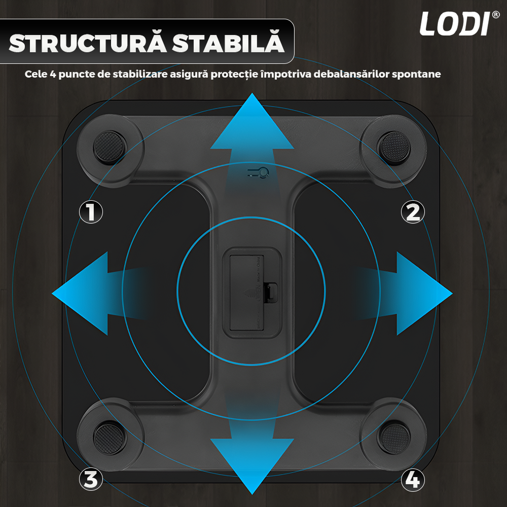 Cantar Electronic Inteligent Lodi1285, pentru baie, corporal, aplicatie smart, indicator greutate/baterie/temperatura, conectare bluetooth, afisaj digital iluminat, greutate maxima suportata 180 kg, baterii incluse, negru