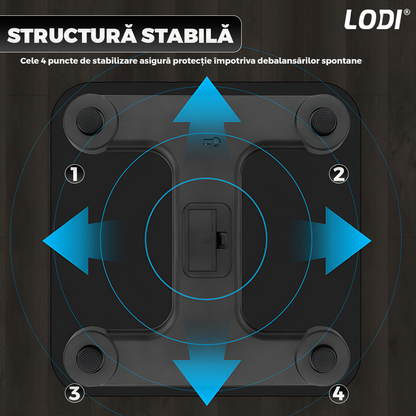 Cantar Electronic Inteligent Lodi1285, pentru baie, corporal, aplicatie smart, indicator greutate/baterie/temperatura, conectare bluetooth, afisaj digital iluminat, greutate maxima suportata 180 kg, baterii incluse, negru
