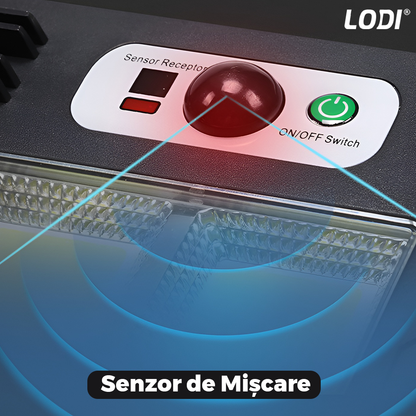 Lampa Solara Stradala 24 LED-uri Lodi877, tip bec, 3 capete, control prin telecomanda, senzor de miscare, 3 moduri de iluminare, protectie IP65, Waterproof, exterior, negru