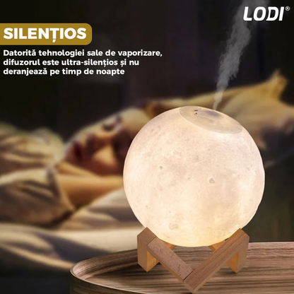 Difuzor Aromaterapie 2in1 Lodi229, 3 moduri de iluminare, capacitate 1500ml, lampa de veghe, silentios, alimentare USB, model luna, umidifica aerul, alb