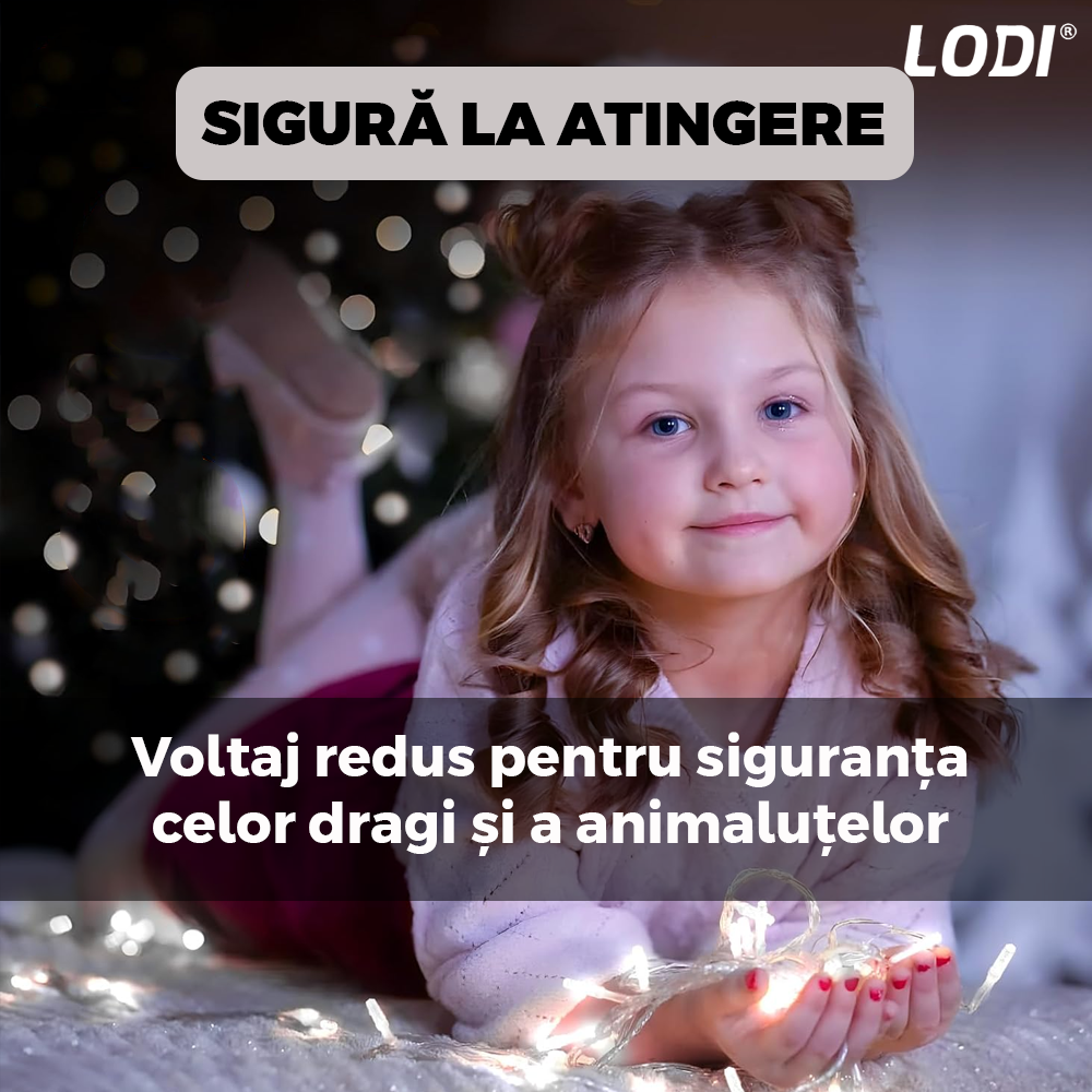 Instalatie de Craciun Tip Perdea Lodi1447, 3x3 m, model stelute, 8 jocuri de lumini, alimentare la priza, fir transparent, interior/exterior, rezistenta la apa, 12 figurine, alb rece