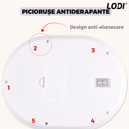 Cantar Electronic de Bucatarie Lodi646, bol inclus, capacitate maxima 5 kg, acuratete 1 g, afisaj digital, resetare la pornire, 3 unitati de masura, functionare cu baterii 2 x AA, alb