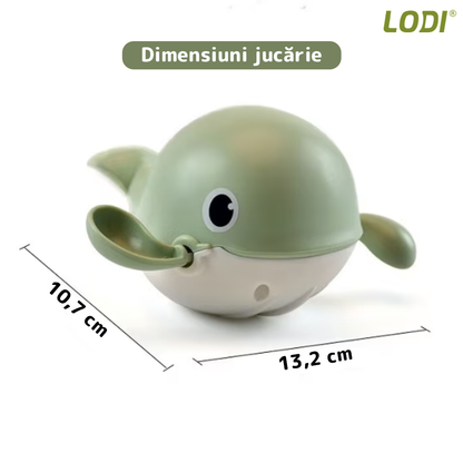 Jucarie de Baie pentru Copii Lodi32, Balena Inotatoare, interactiva, fara baterii, mecanism cu cheita, 10.7x13.2cm, verde