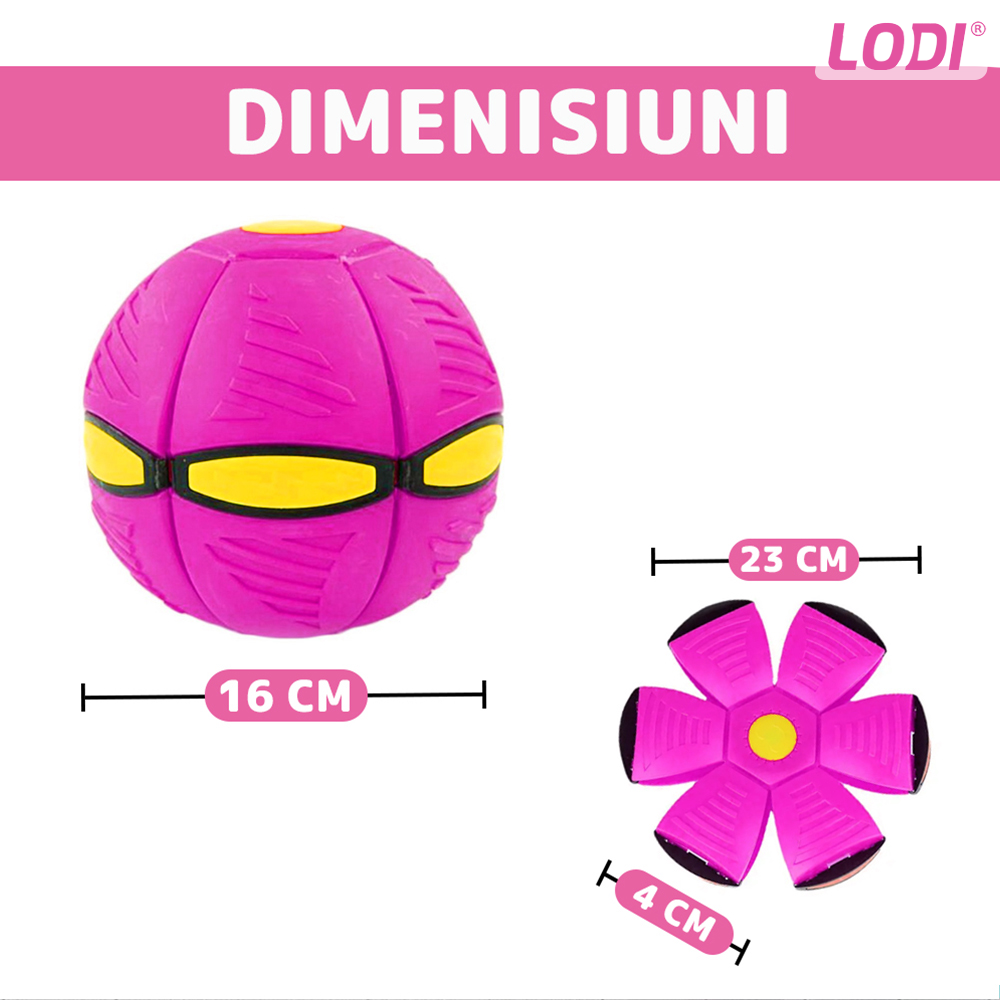 Minge Zburatoare Transformabila in Disc Frisbee Lodi354, 2 moduri de joaca, 23 cm, roz