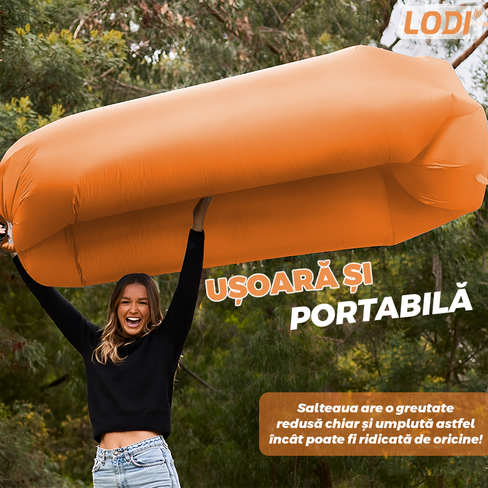 Saltea Gonflabila Tip Sezlong Lazybag Lodi1233, material rezistent, umflare fara pompa, pentru plaja/picnic/camping, rucsac de depozitare, 190 x 70 cm, portocaliu