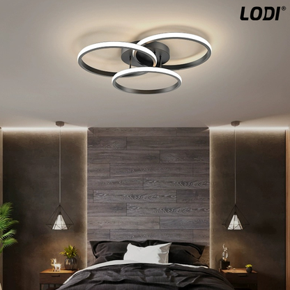 Lustra LED 3 Cercuri Lodi427,  dimabila cu telecomanda, 3 tipuri de lumina, intensitate ajustabila, lumina alba rece, neutra, alba cald, putere 76 W, 47.7 cm