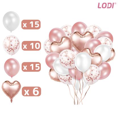 Set 48 Baloane Lodi728, Confeti, Inimioara, pentru Petreceri/Aniversari/Evenimente, o singura dimensiune, 2 culori, latex, rose gold