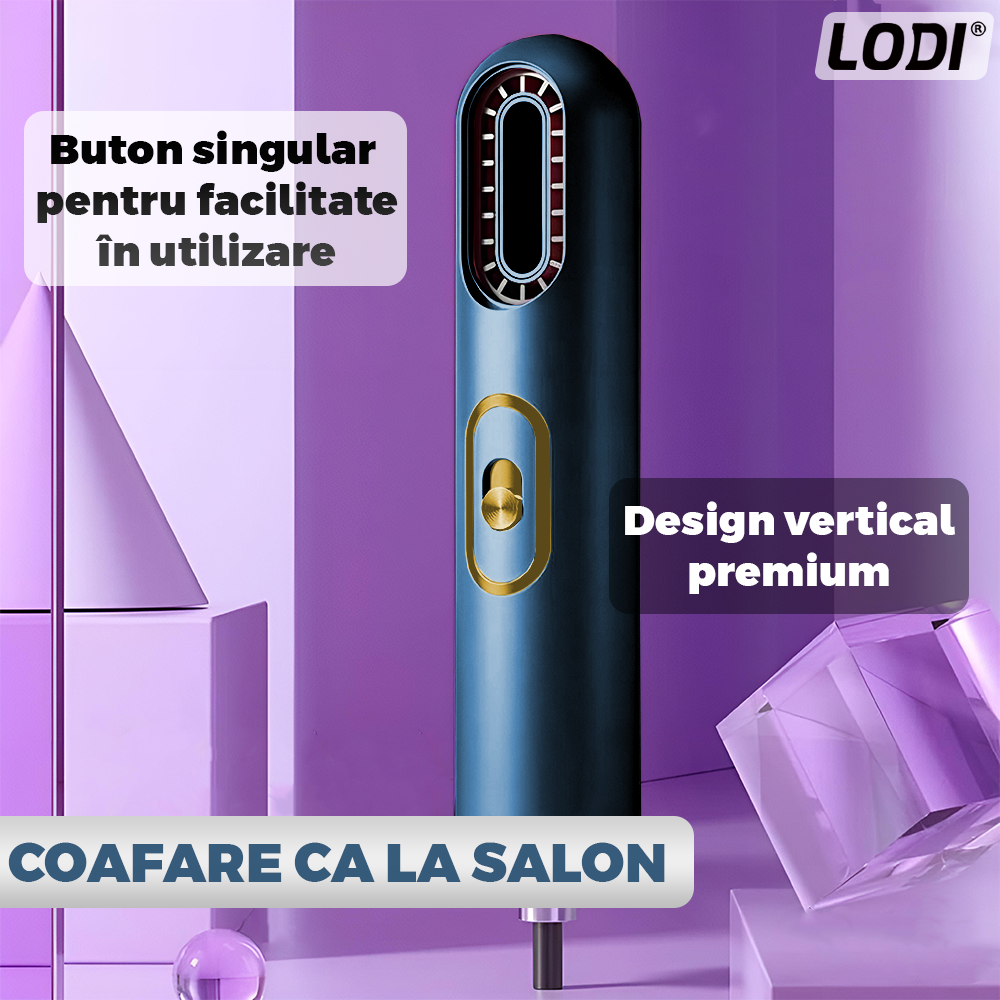 Uscator Profesional de Par 3 in 1 Lodi1085, aparat multifunctional coafare si uscare, 3 accesorii incluse, 1200W, albastru