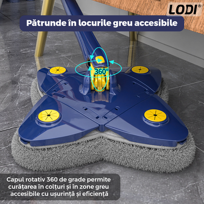Mop cu Cap in Forma de Stea Lodi552, rotire 360 grade, telescopic, curatare usoara, 4 lavete incluse, 123 cm, albastru/galben
