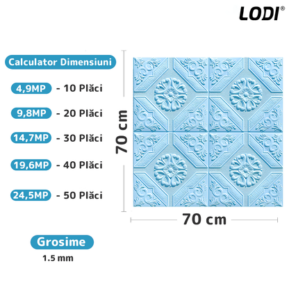 Set 10x Tapet 3D Lodi784, suprafata acoperire 4.9 mp, autoadeziv, Model Floral Carou, perete/tavan, waterproof, usor de montat, design modern, 70x70 cm, albastru