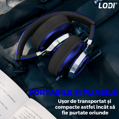 Casti Wireless Lodi963, overear, bluetooth 4.2, extra bass, blocare sunete externe, slot card TF, functii multiple, albastru