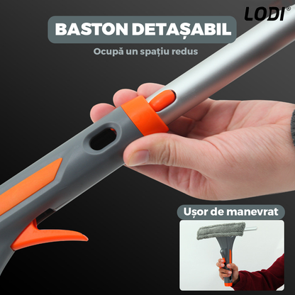 Stergator de Geamuri 3 in 1 Lodi706, laveta detasabila, racleta pentru curatare si lustruire, sticla de spray incorporata, telescopic, gri/portocaliu