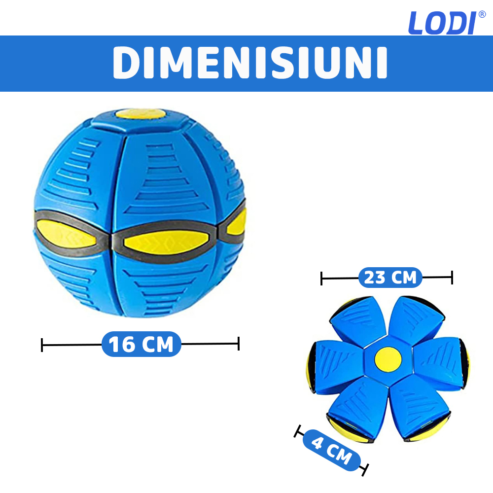 Minge Zburatoare Transformabila in Disc Frisbee Lodi340, 2 moduri de joaca, 23 cm, albastru