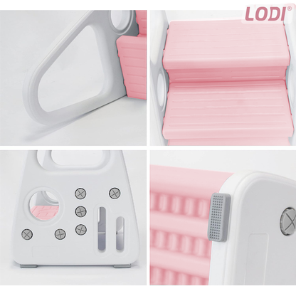 Scaunel Inaltator pentru Copii Lodi639, multifunctional,  tip scara, doua trepte, suprafata anti-alunecare, manere laterale, pentru bucatarie/baie, confortabil, sigur, roz