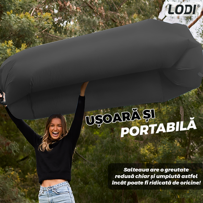 Saltea Gonflabila Tip Sezlong Lazybag Lodi1235, material rezistent, umflare fara pompa, pentru plaja/picnic/camping, rucsac de depozitare, 190 x 70 cm, negru