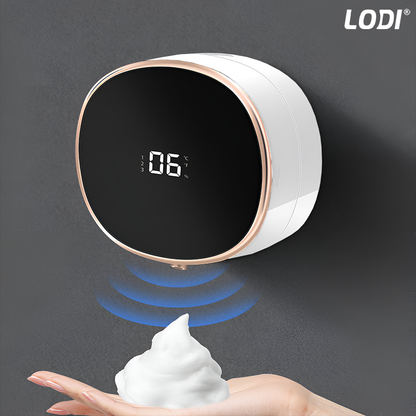 Dozator Automat pentru Sapun Lodi1217, spuma sau lichid, afisaj digital, 3 trepte de dozare, senzor inteligent de miscare, baterie reincarcabila, montare adeziva pe perete, alb/negru