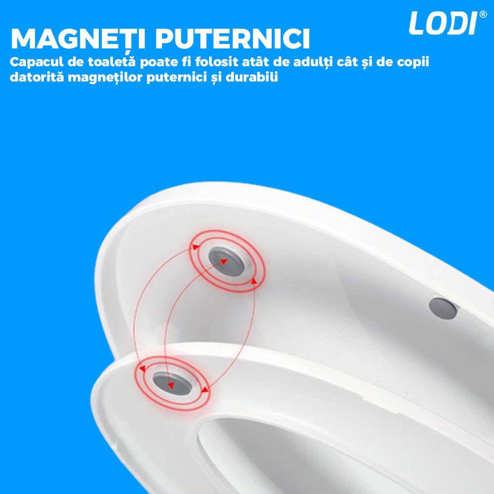 Capac WC cu Reductie 2 in 1 Lodi124, inchidere lenta duala, reductor cu prindere magnetica, adulti si copii, plastic durabil, alb
