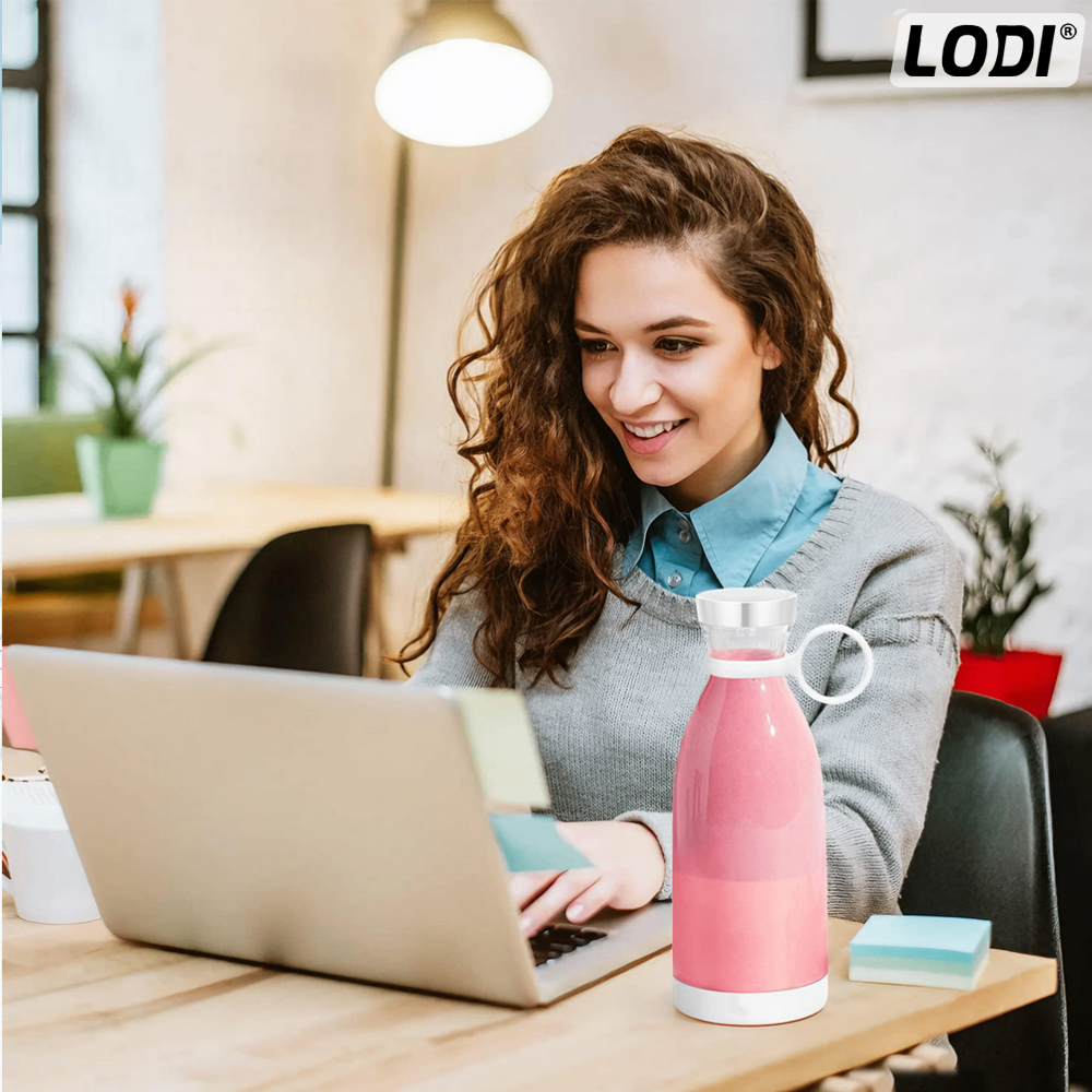 Mini Blender Electric Lodi, forma de sticla, portabil, compact, multifunctional, autocuratare, autonomie ridicata, smoothie/milkshake, capacitate 420 ml, 40W